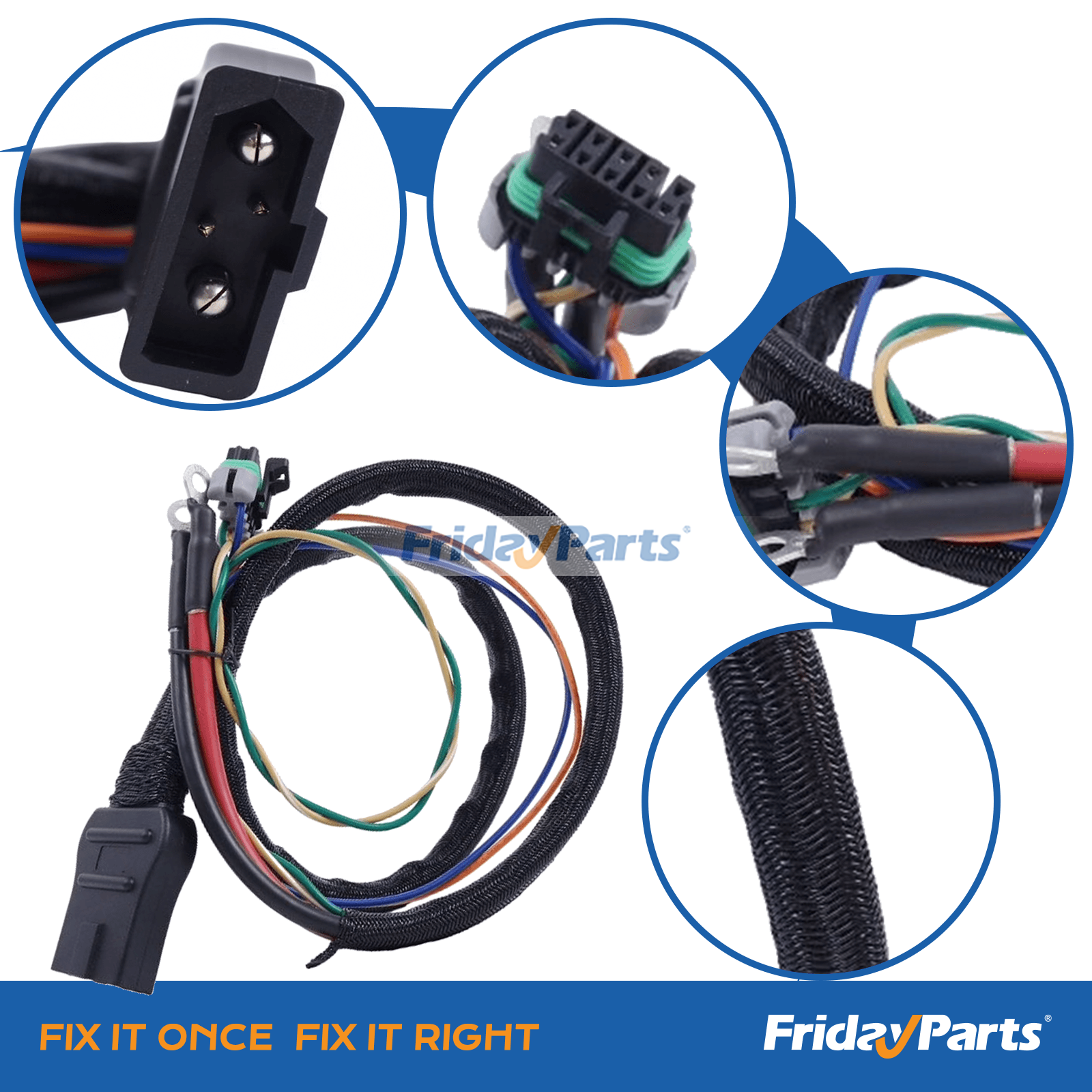 4 pin plow side battery cable 42015 for Fisher Western SnowEx Blizzard snowplow, heavy-duty low-temperature power harness with molded connectors and durable protective jacket