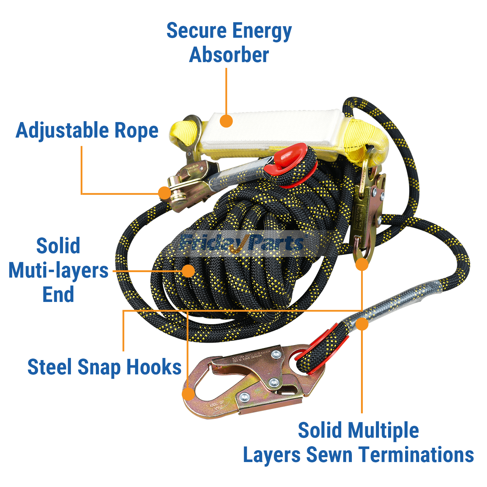 FridayParts 5 Point Full Body Safety Harness and Shock Absorbing Lanyard Set
