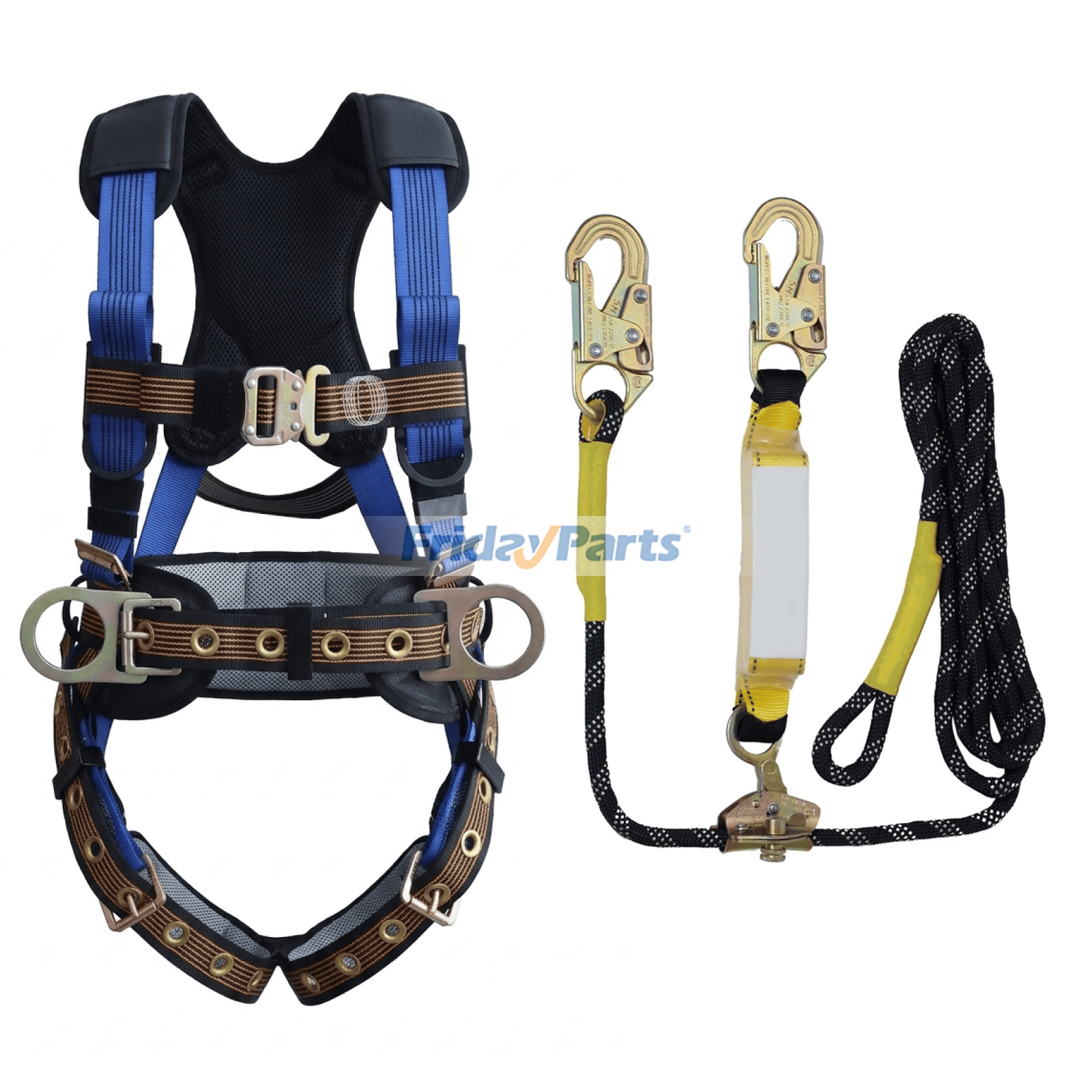 Arnés de seguridad de cuerpo completo de 5 puntos y conjunto de cordón amortiguador de impactos. Kit de protección contra caídas para rescate en trabajos en techos y uso industrial.