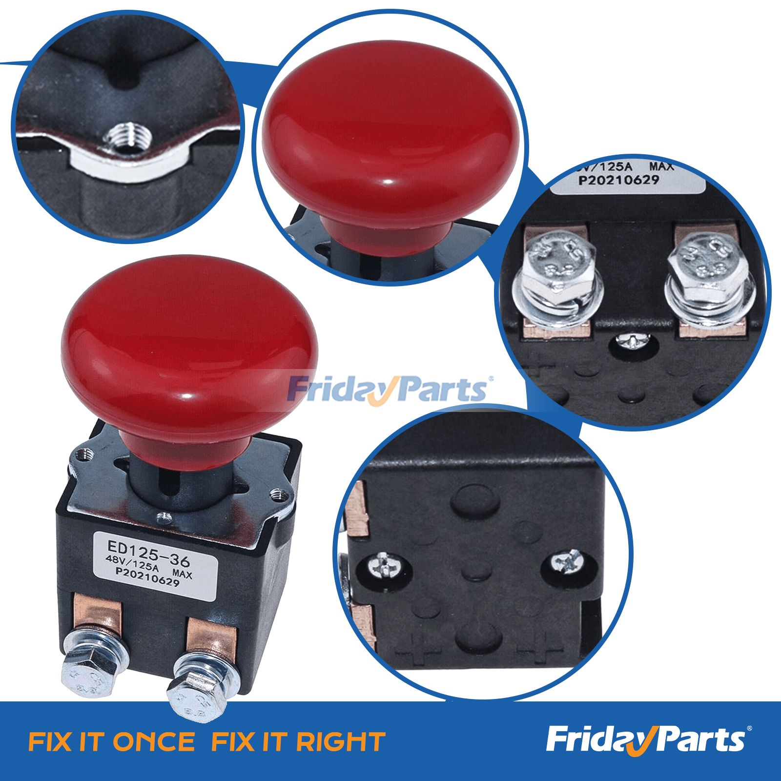 Interrupteur d'arrêt d'urgence pour palette électrique 48 V 125 A pour Big Joe Pour Big Joe