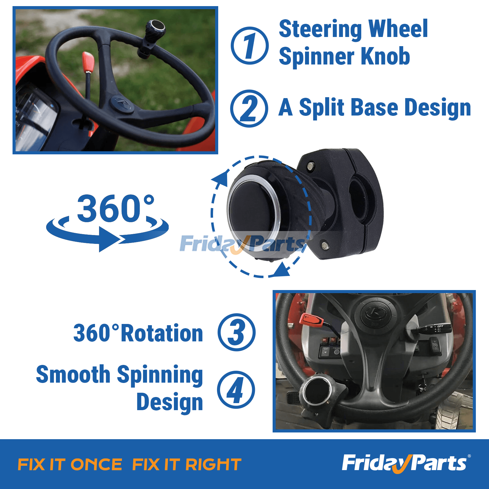 Deluxe wheel spinner knob S.119926 E129368 for mower and farm tractor steering handle accessory