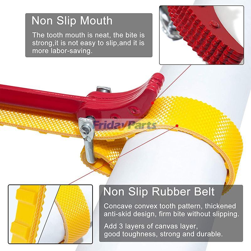 今すぐ6.3インチ (160mm) 容量の多目的ベルトストラップレンチ 23インチ (585mm) 長さ調節可能なストラップと12インチ (300mm) スチールハンドルをチェック！