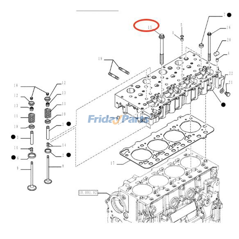 6 tornillos de culata 504081521 para motor FPT/Iveco F5CE5454, cargadora New Holland C227. Calidad premium con 3 años de garantía. Para New Holland