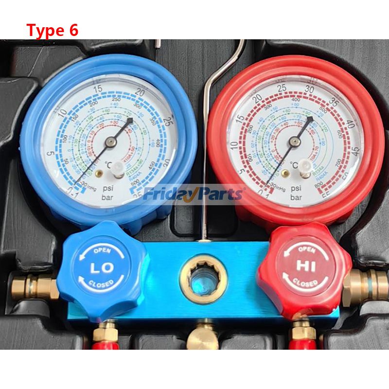 3-Wege-Klimaanlagen-Manometer-Set mit Schnellkupplung, 410-Adapter, Dosenentnahmewerkzeug und Ventileinsatzwerkzeug für Kältemittel der Typen R134A, R22 und R404A – Wartung