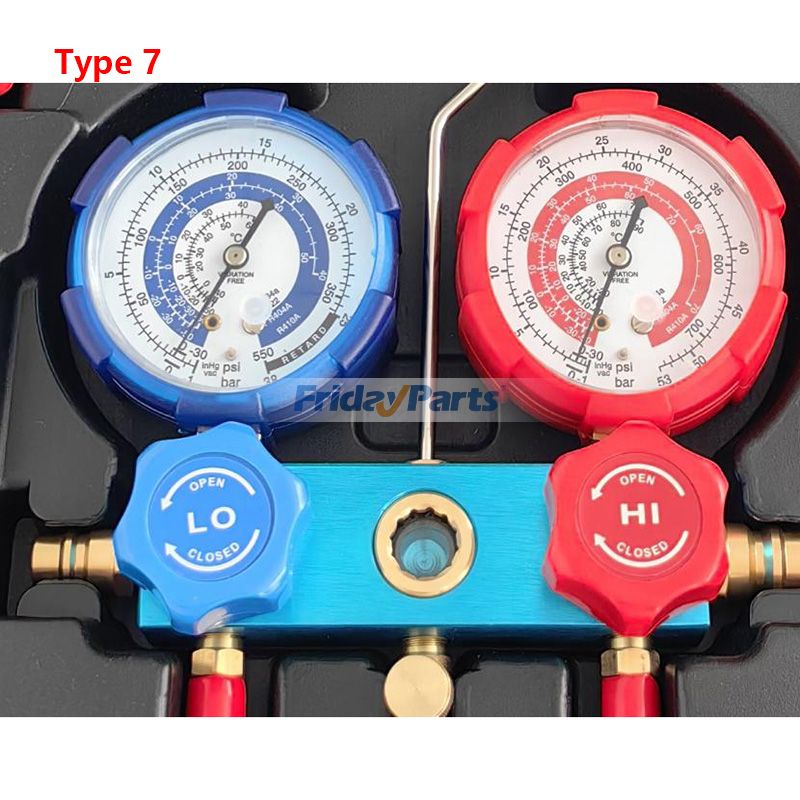 3-Wege-Klimaanlagen-Manometer-Set mit Schnellkupplung, 410-Adapter, Dosenentnahmewerkzeug und Ventileinsatzwerkzeug für Kältemittel der Typen R134A, R22 und R404A – Wartung