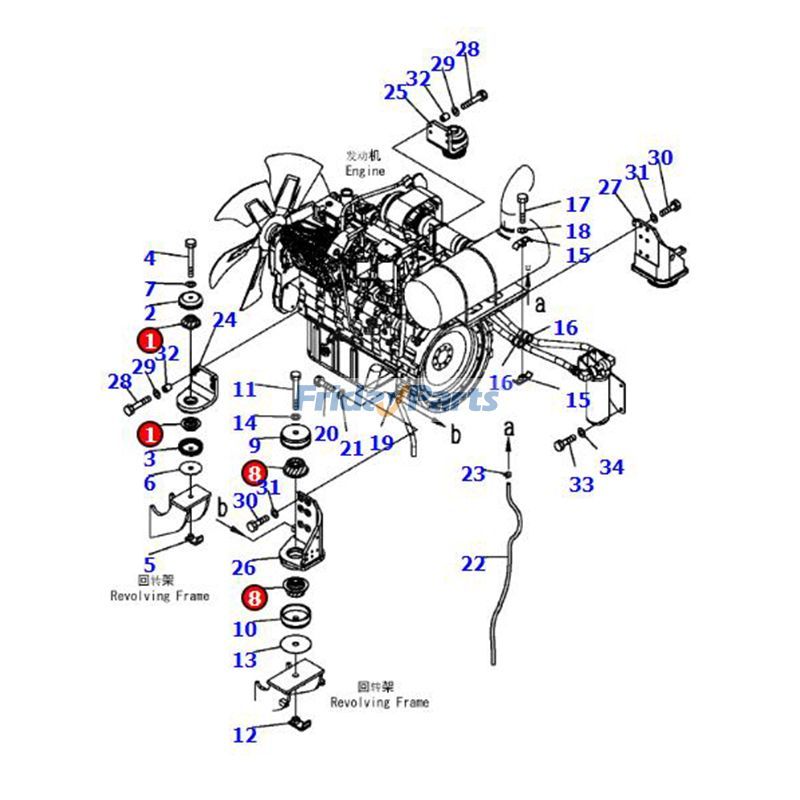 Coussin en caoutchouc 8 pièces PC380LC-6Kpour Moteur
