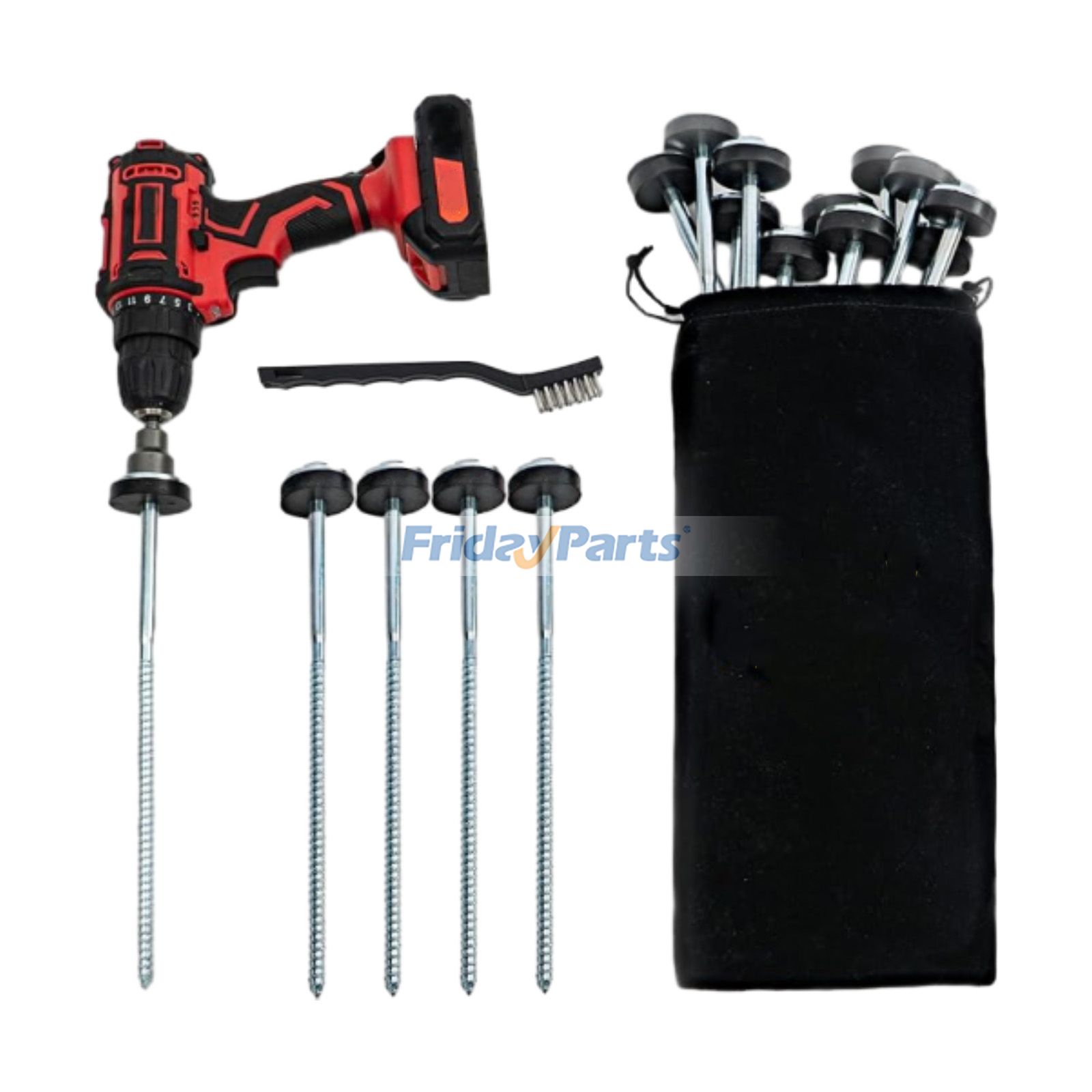 8 Pieces 12" Drillable Tent Stake With 17MM Hex Drill Adapter And Storage Bag