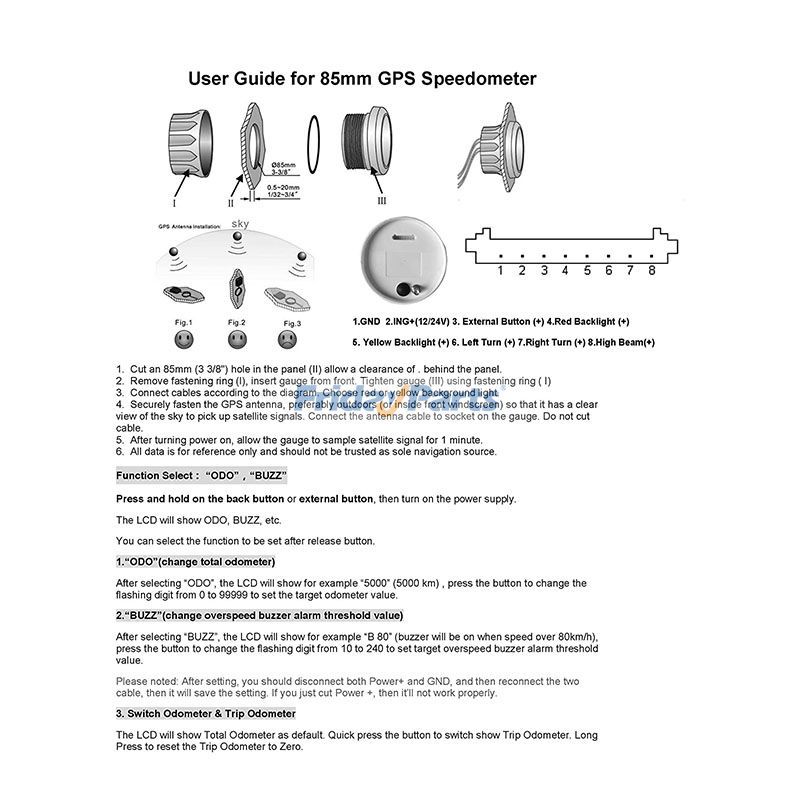 85MM MPH GPS Tachometer Kilometerzähler 125MPH Kilometerstand Einstellbar Überdrehzahl Alarm für Boot Auto Lkw Motorradfür Für andere Marken