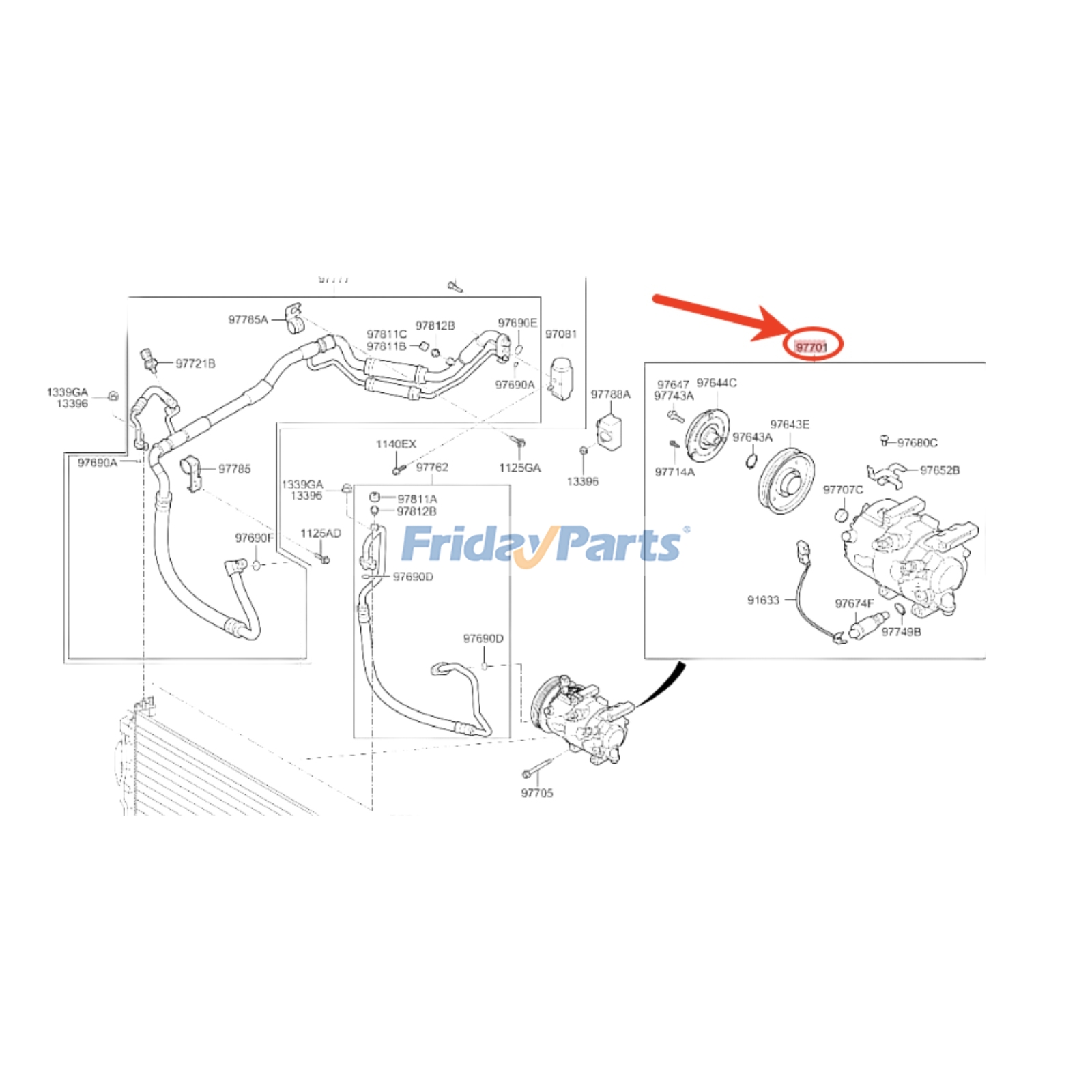 Compresor de aire acondicionado 97701-F2800 para Hyundai Elantra GT Kia Soul Forte 2013-2020 para Vehículo Para HYUNDAI,Para OTRA MARCA,Para Kia FridayParts