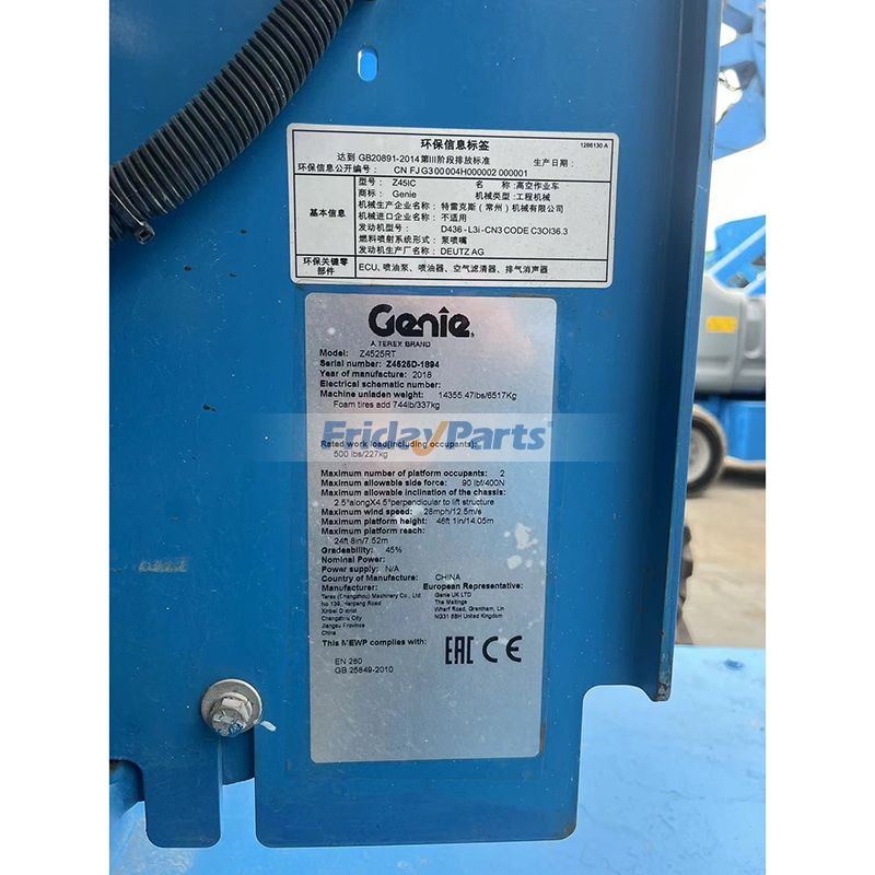 Plataforma de trabajo aérea para elevador articulado Genie Z45 2018 Número de serie Z4525D-1894 Para Genie