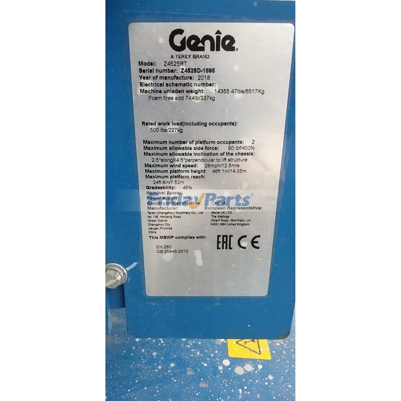 Plataforma de trabajo aérea para elevador articulado Genie Z45 2018 Número de serie Z4525D-1895 Para Genie