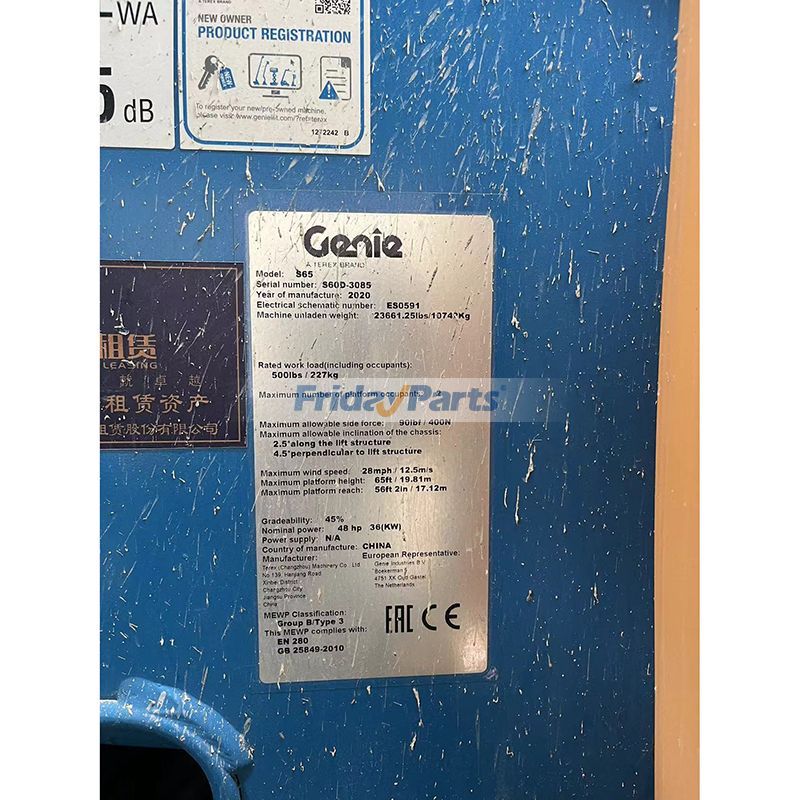 Plataforma de trabajo aérea para elevador telescópico Genie S65 2020 Número de serie S60D-3085 Para Genie