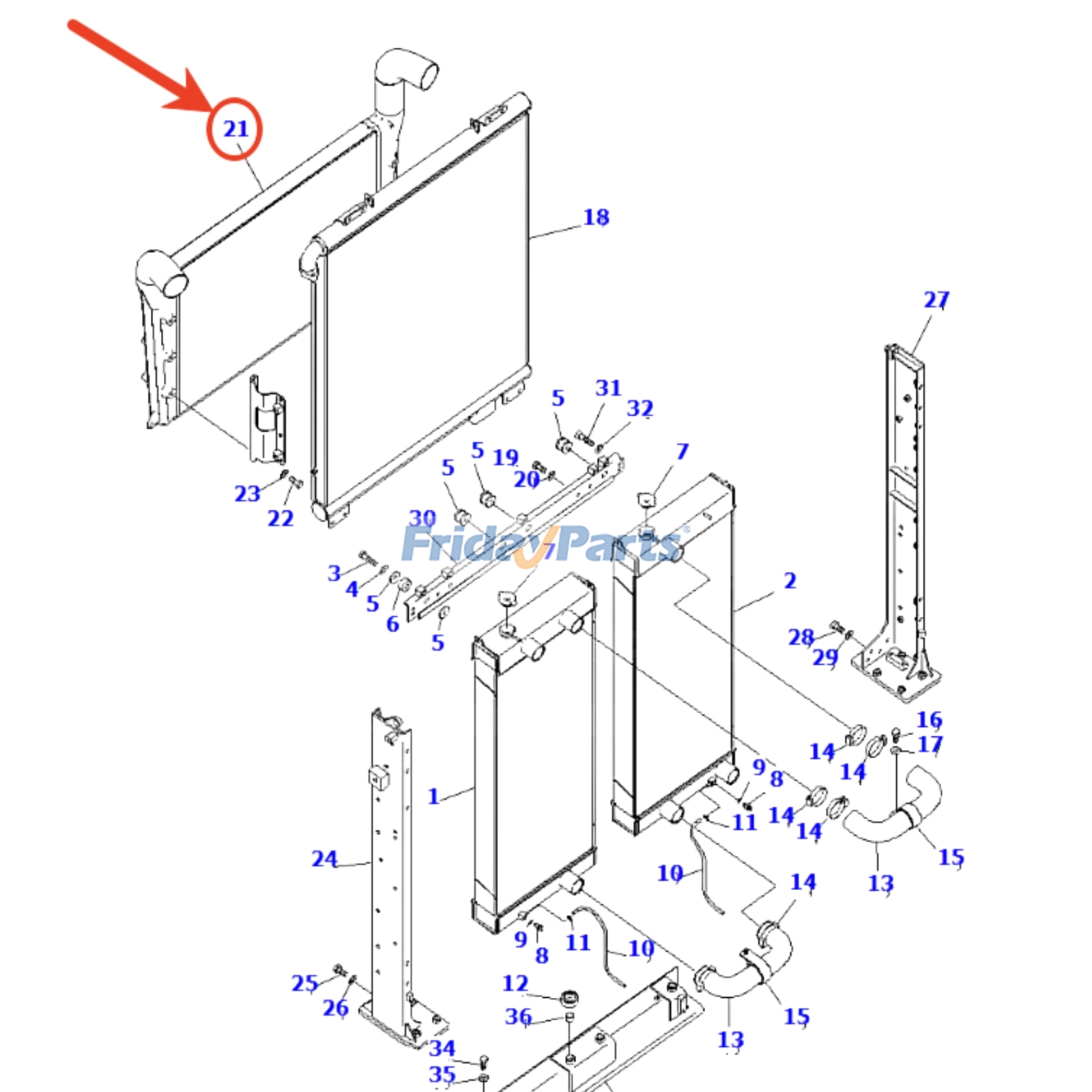 Ensemble refroidisseur intermédiairepour Pelle