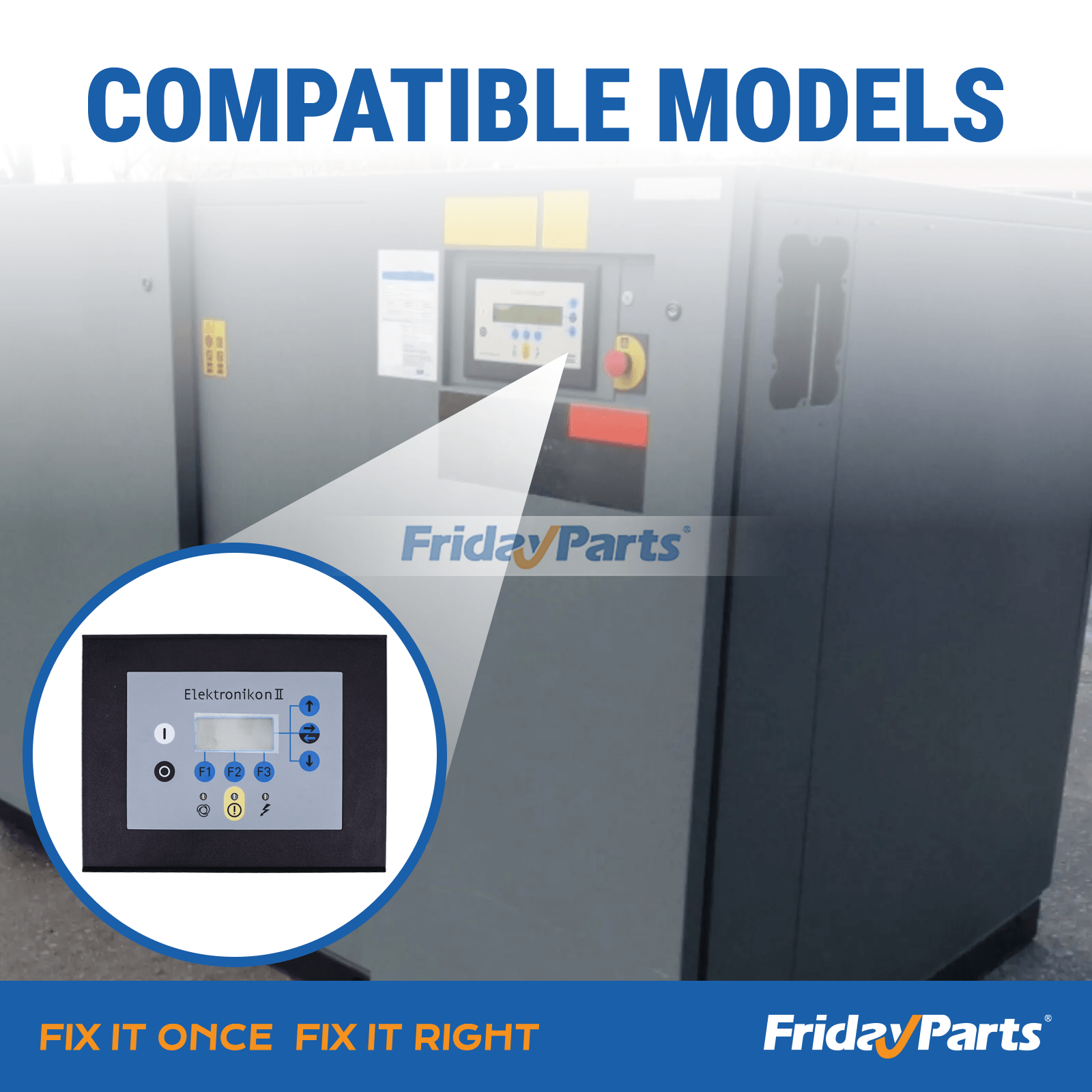 Display screen of Electronikon controller panel 1900071012 showing compressor operation status