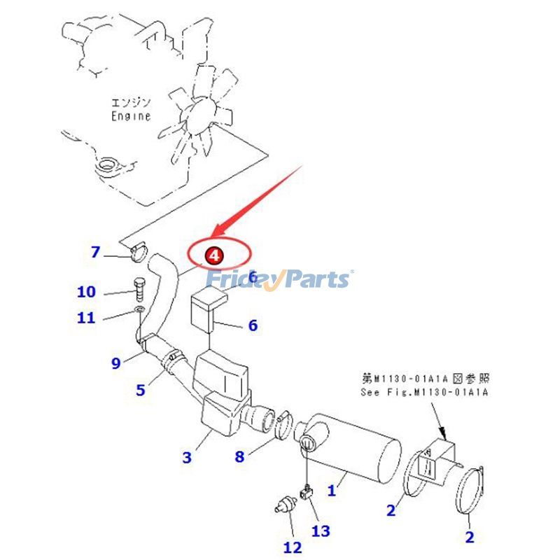 Luftschlauch 203-01-67520 für Komatsu PC100-6 PC120-6 PC130-6 Bagger 4D95 Motor