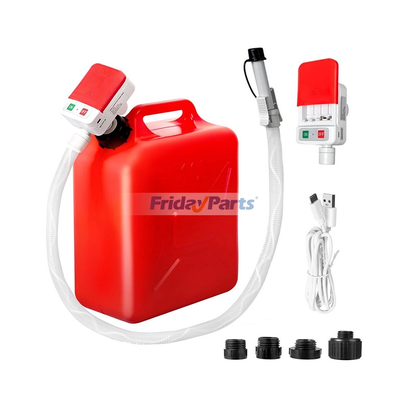 Pompe de transfert de carburant automatique avec tuyau extra long de 130 cm et 4 adaptateurs pour bidons, pour pelle, chargeuse et bulldozer.