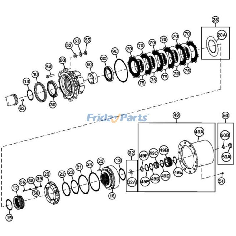 Cojinete y copa 0885002 para excavadora John Deere 190DW 190GW 220DW 230GW Para JOHN DEERE
