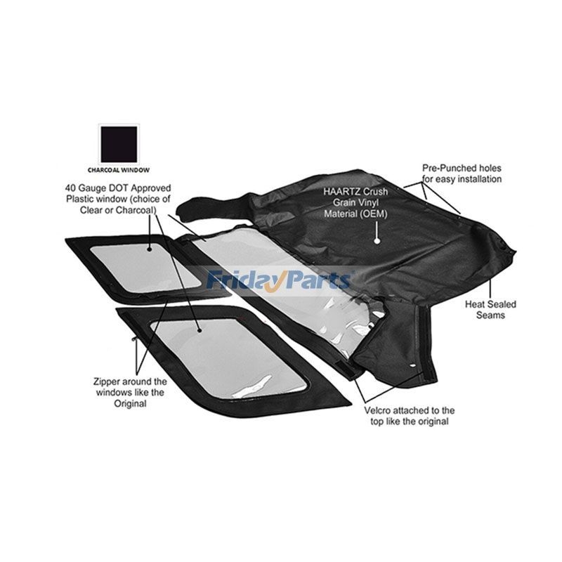 New Black Soft Top With 3 Windows For 1998-2002 Isuzu Amigo & Rodeo Convertible - Canvas Material, 2-Year Warranty