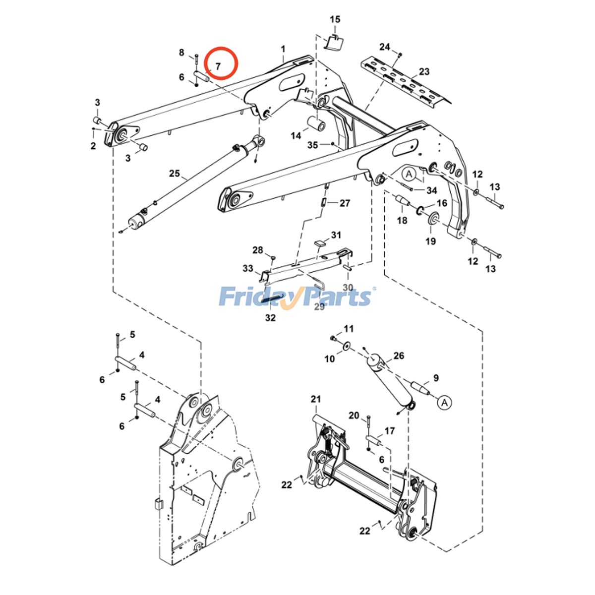 Pasador de pivote ciego 7269516 para minicargadora Bobcat S16 S18 Para BOBCAT