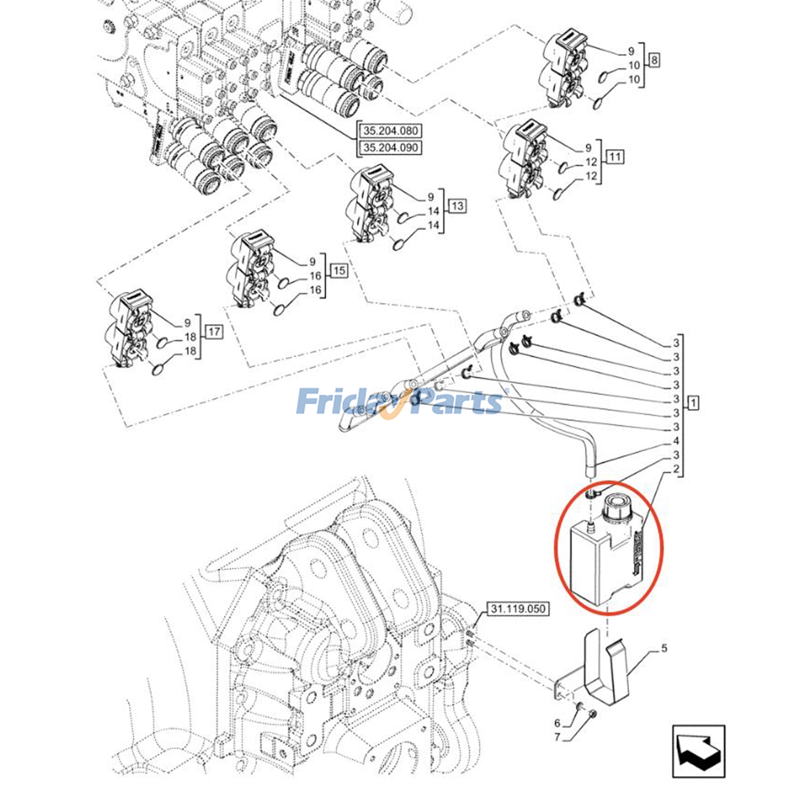 Bottle without Hose For New Holland Tractor