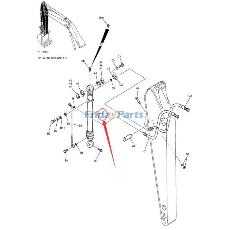 Vérin de godet YN01V00112F5 pour Kobelco SK200LC-6ES SK210LC-6E SK235SR-1ES SK235SR-1E SK200-6ES