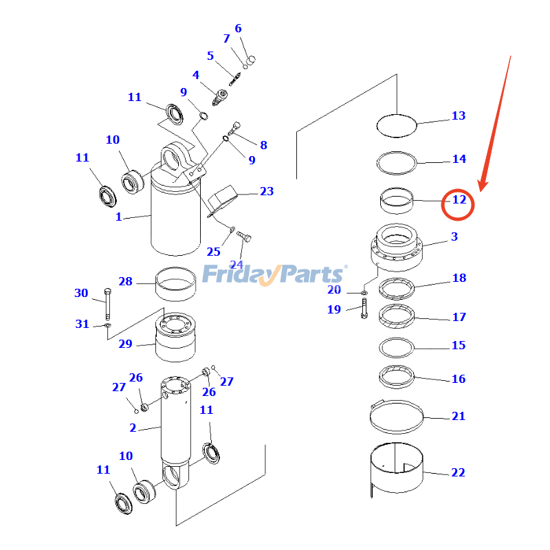 Casquillo 56D-50-13330 para camión volquete Komatsu HM250-2, HM300-1, HM300-2, HM300-3, HM300-5, HM400-3, HM400-3R, HM400-5. Calidad superior con 3 años de garantía. Para KOMATSU