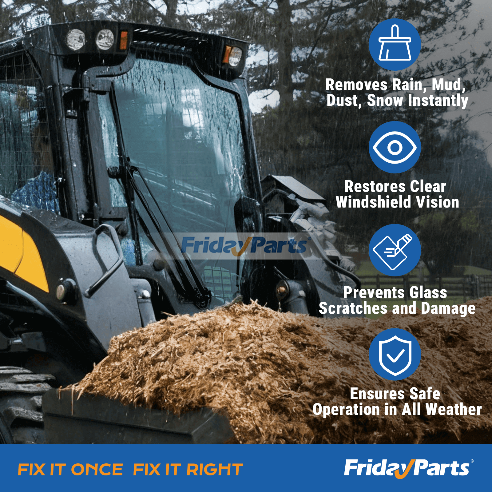 FridayParts Wiper Arm Blade Kit Compact Track & Skid Steer