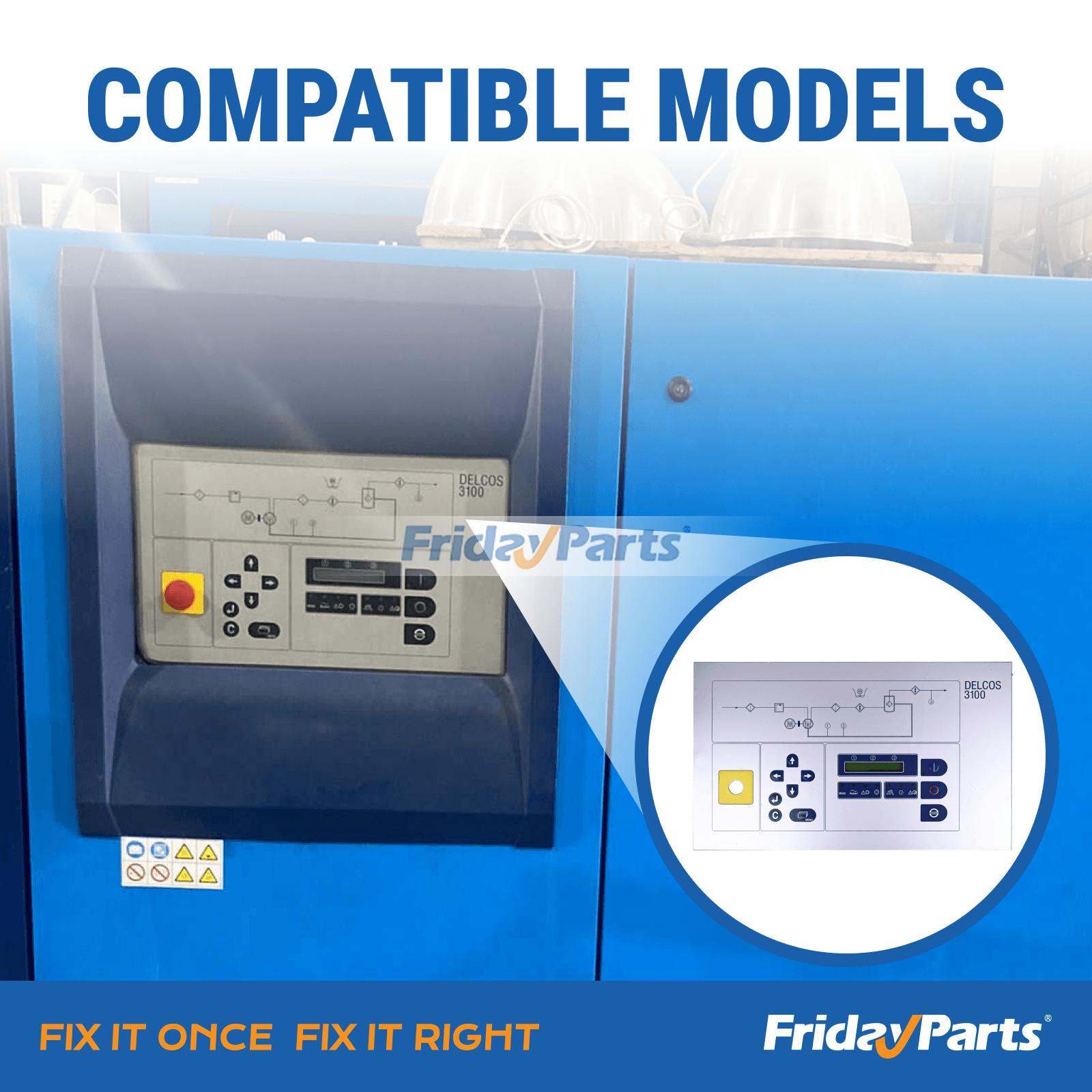 CompAir 100005506 control panel installed in Delcos 3100 air compressor