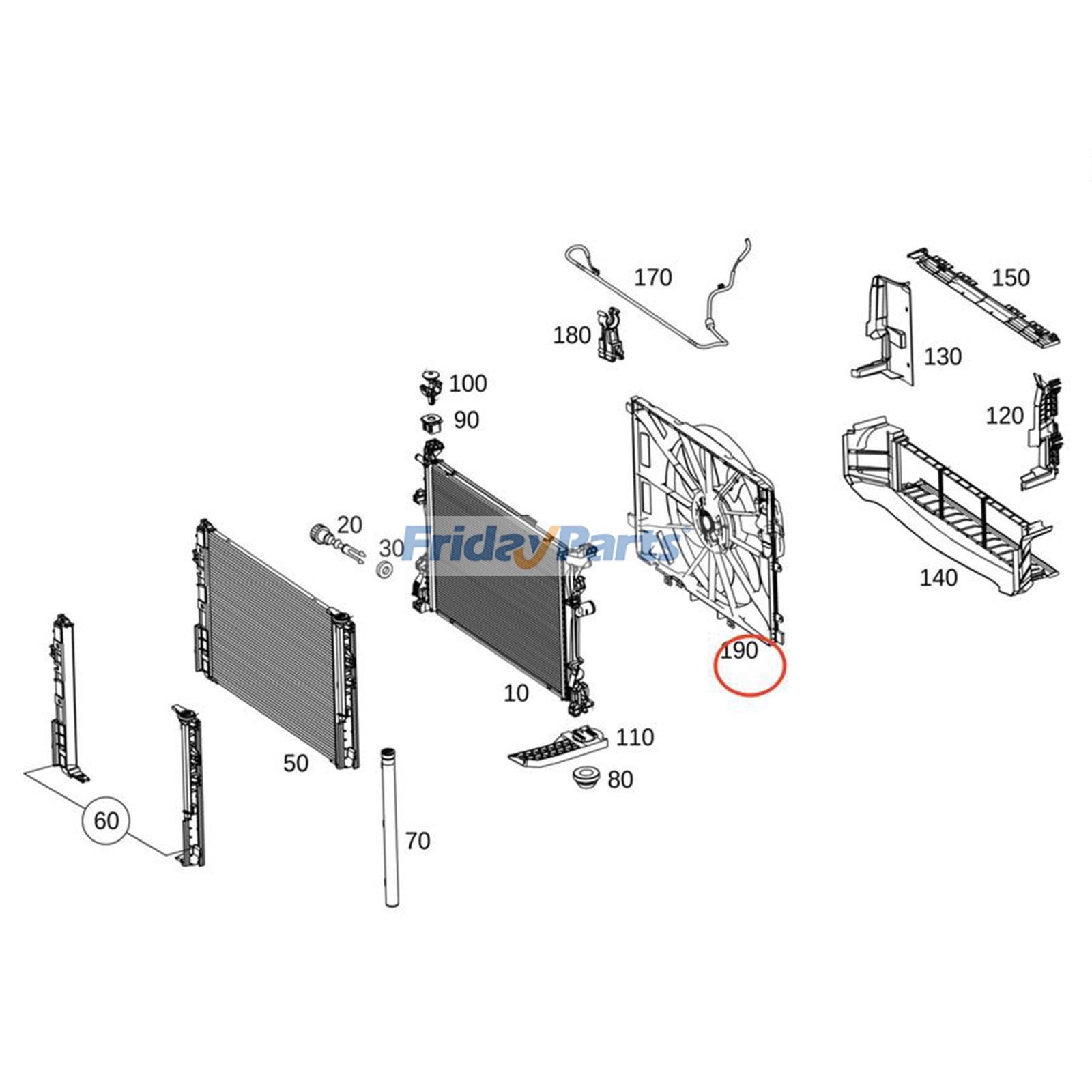 Conjunto de ventilador de refrigeración 2465000064 para Mercedes-Benz CLA250 GLA250 SLK250 2012-2023 Para Mercedes Benz