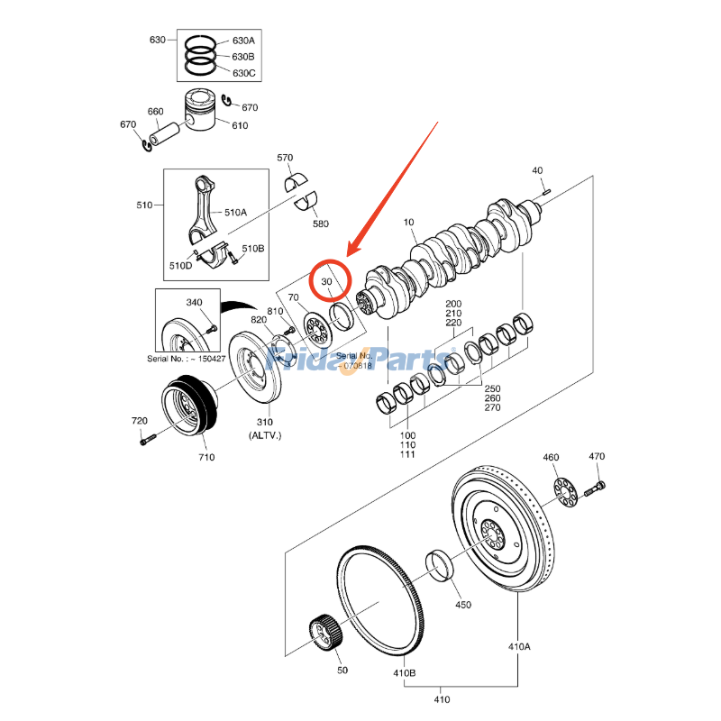 エクスカベーター,発電機,ローダー クランクシャフトフロントリングの摩耗