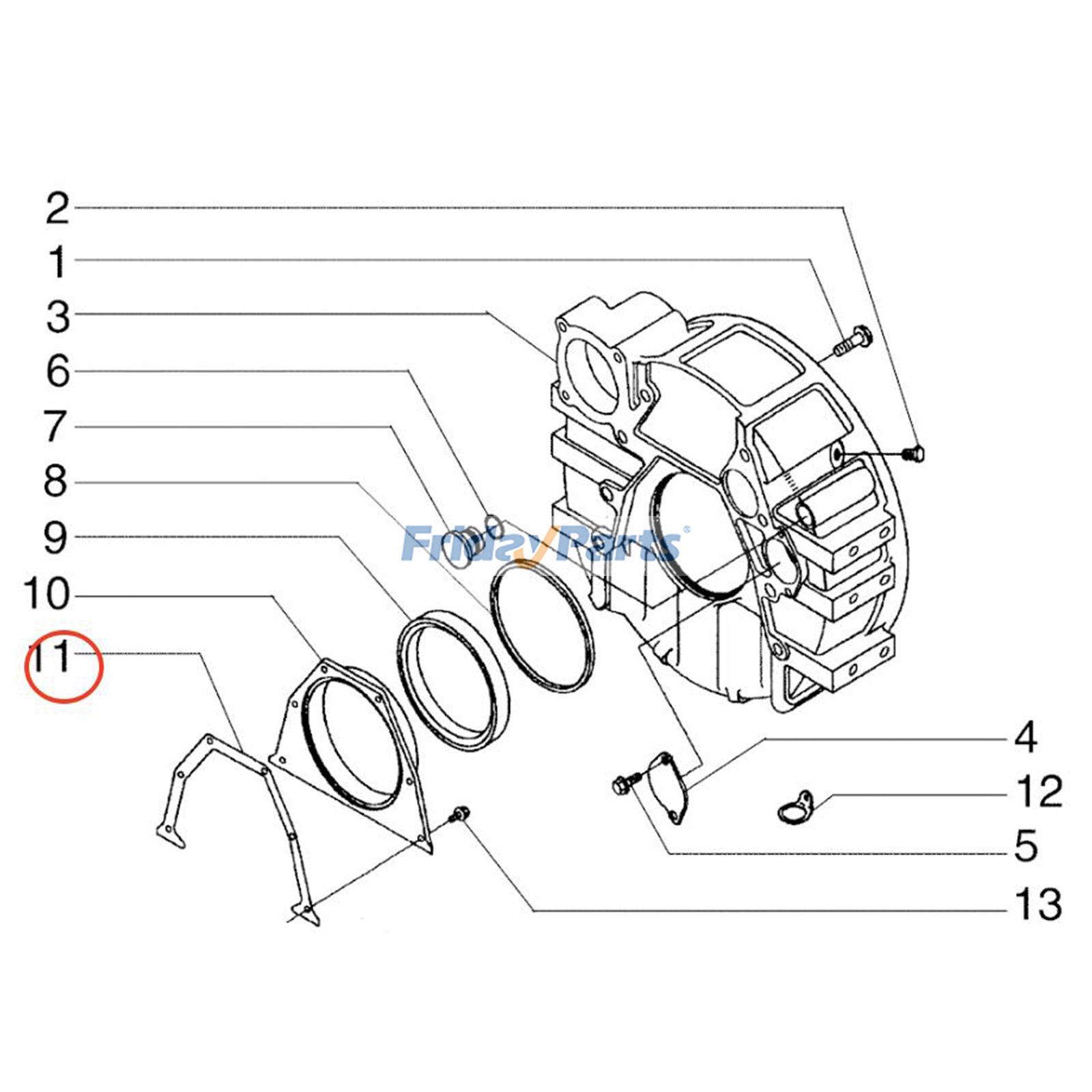 Junta de la tapa del cigüeñal J938159 para cargadora New Holland U80 LV80, bulldozer DC100 DC150.B y motoniveladora F140 RG140.B. Para New Holland