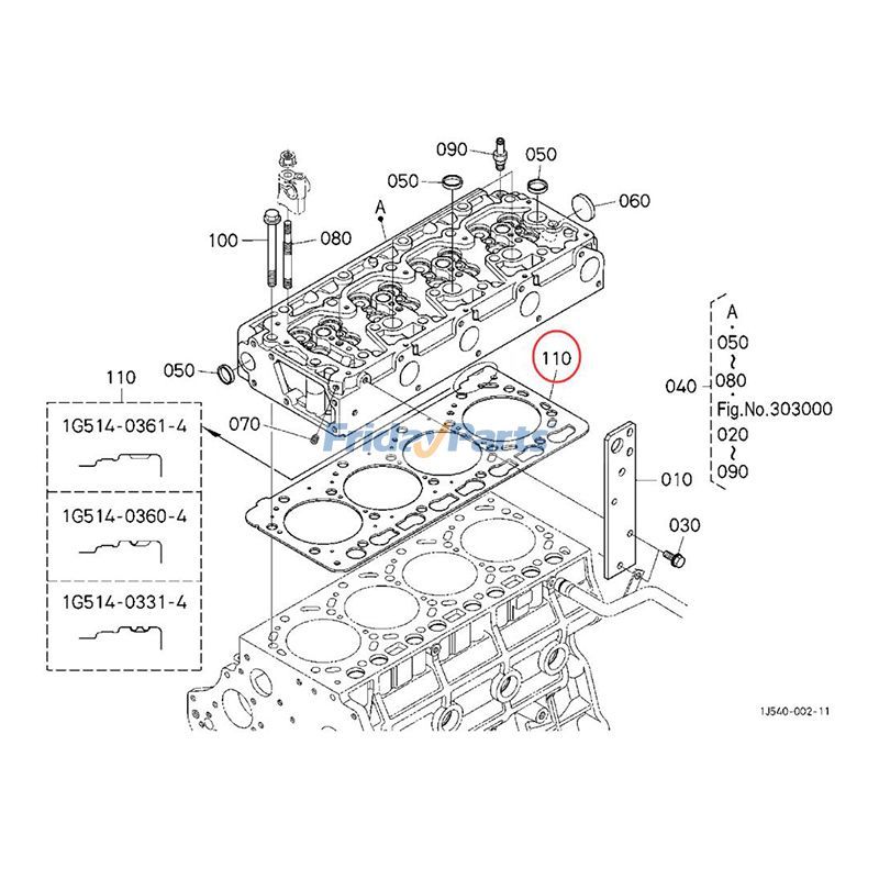 Cylinder Head Gasket 1G514-03314 for Kubota Engine V3800