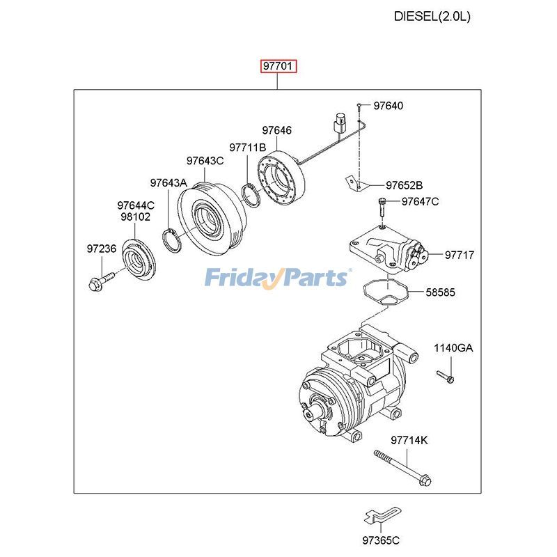 Compresor de aire acondicionado Delphi 10PA15C 97701-2E400 para motor Hyundai Tucson Kia Sportage 2.0L de FridayParts