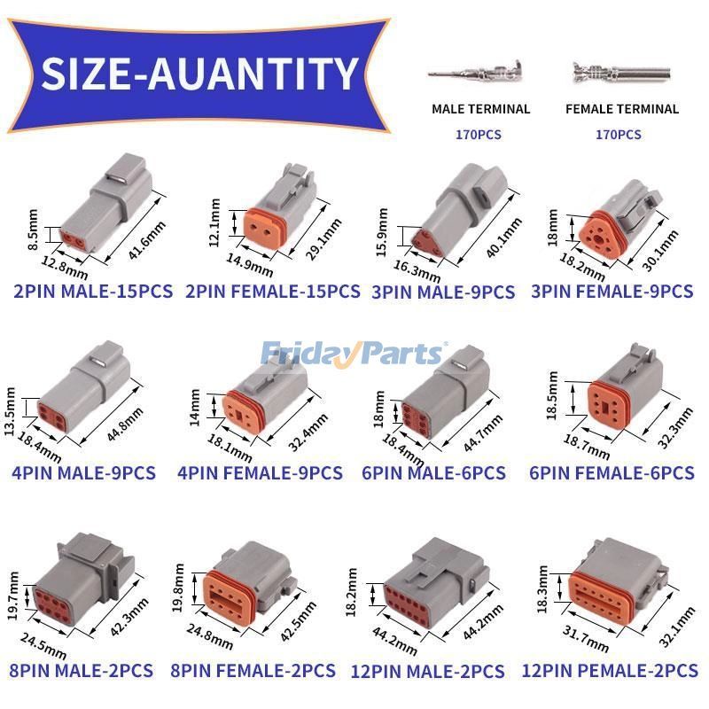 Kit de conectores Deutsch DT DT04/06-2P/2S/3P/3S/4P/4S/6P/6S/08PA/08SA/12PA/12PS para kit de contatos estampados 14 16 18 20 AWG para Ferramentas manuais e elétricas