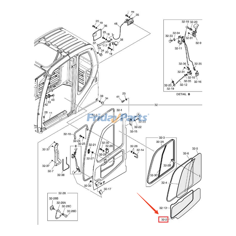 Door Lower Glass for Excavator