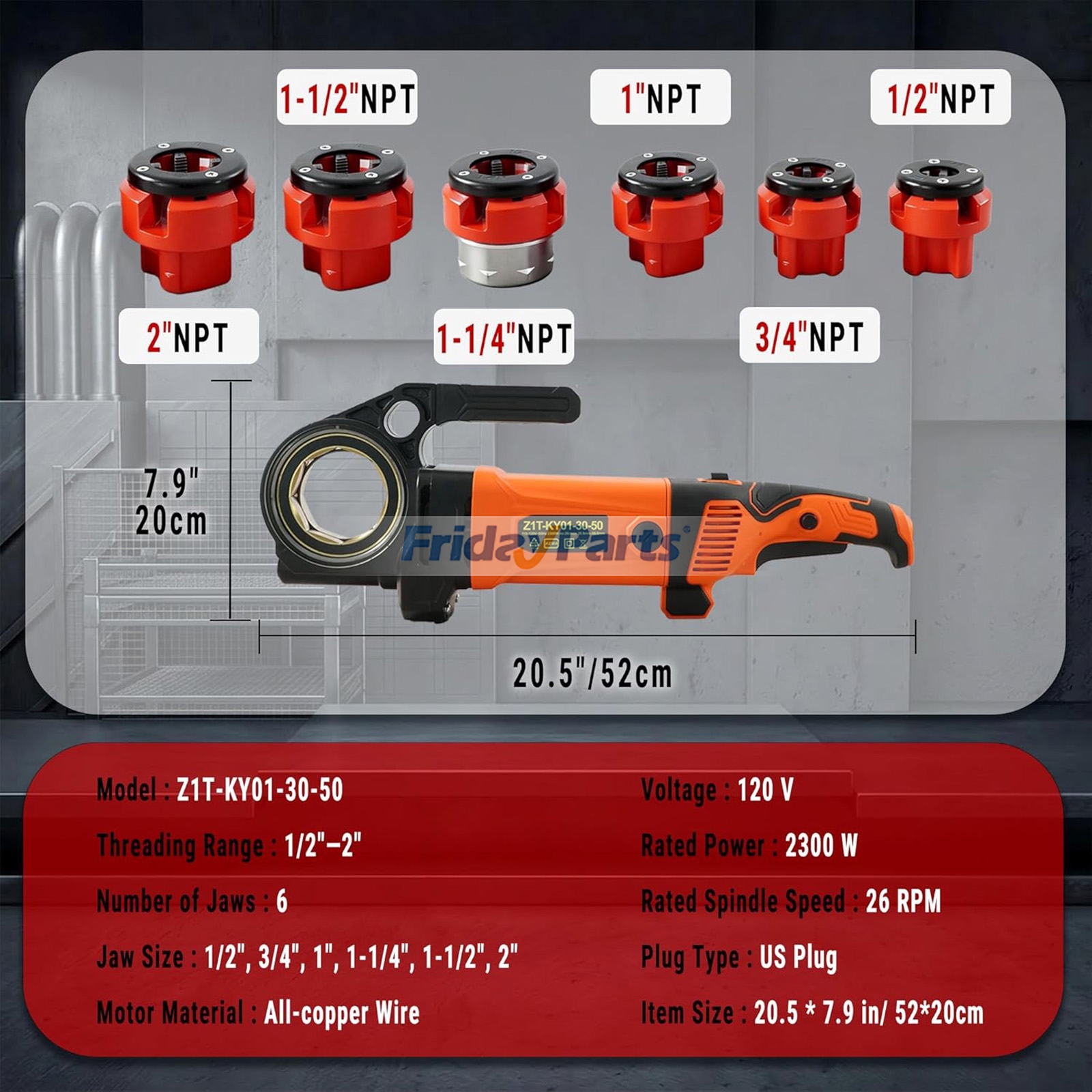 Electric Pipe Threading Machine, 2300W Handheld Threader with 4 NPT Dies (1/2"–1-1/4"), Copper Motor, Portable Kit with Carrying Case for less