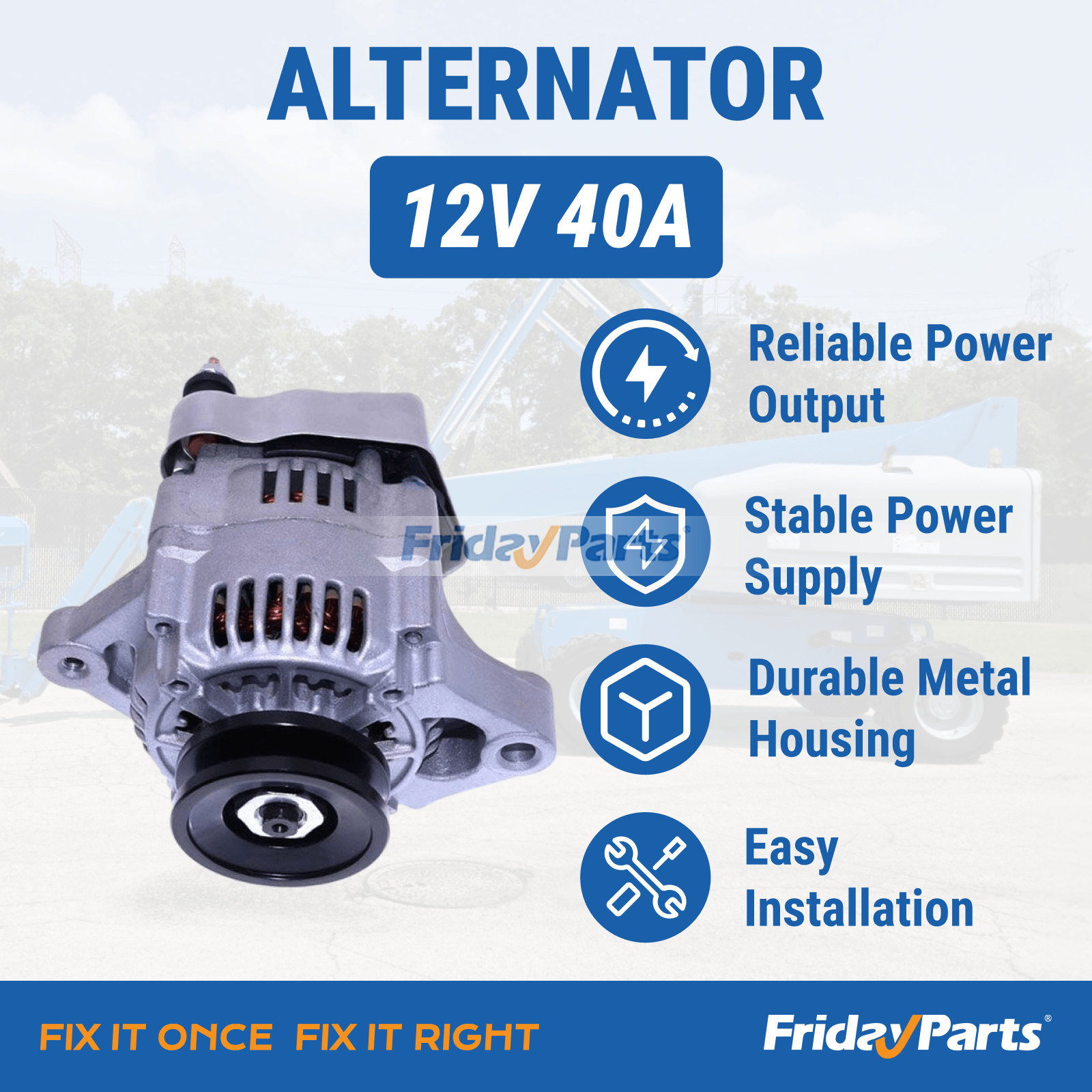 FridayPartsのクボタ ジーニーリフト GS-2668 GS-2669 GS-3268 GS-4069 用 12V 40A オルタネーター