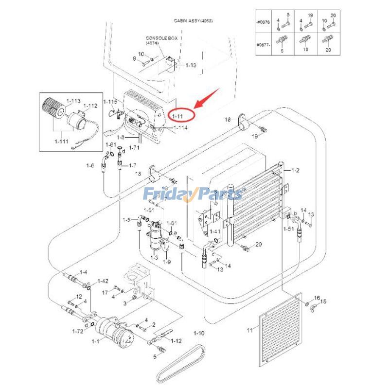 Unité d'évaporation 11M6-54100 pour excavatrice Hyundai R55-3 R55W-3