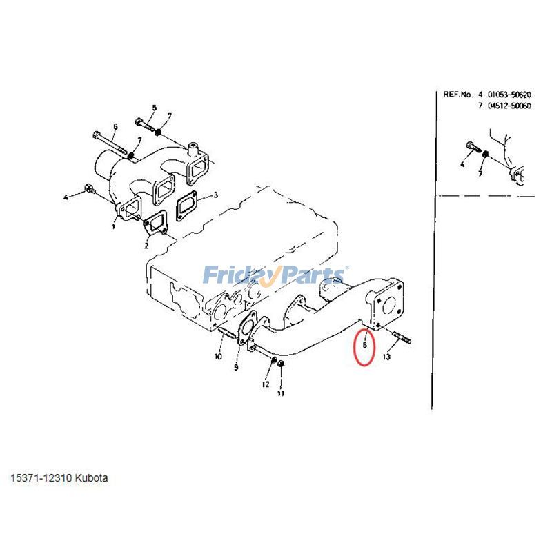 Exhaust Manifold 15371-12310 for Kubota Engine D950 for less
