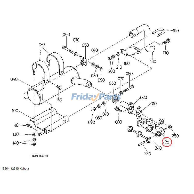 Colector de escape 16244-12310 para motor Kubota V1505 Para KUBOTA