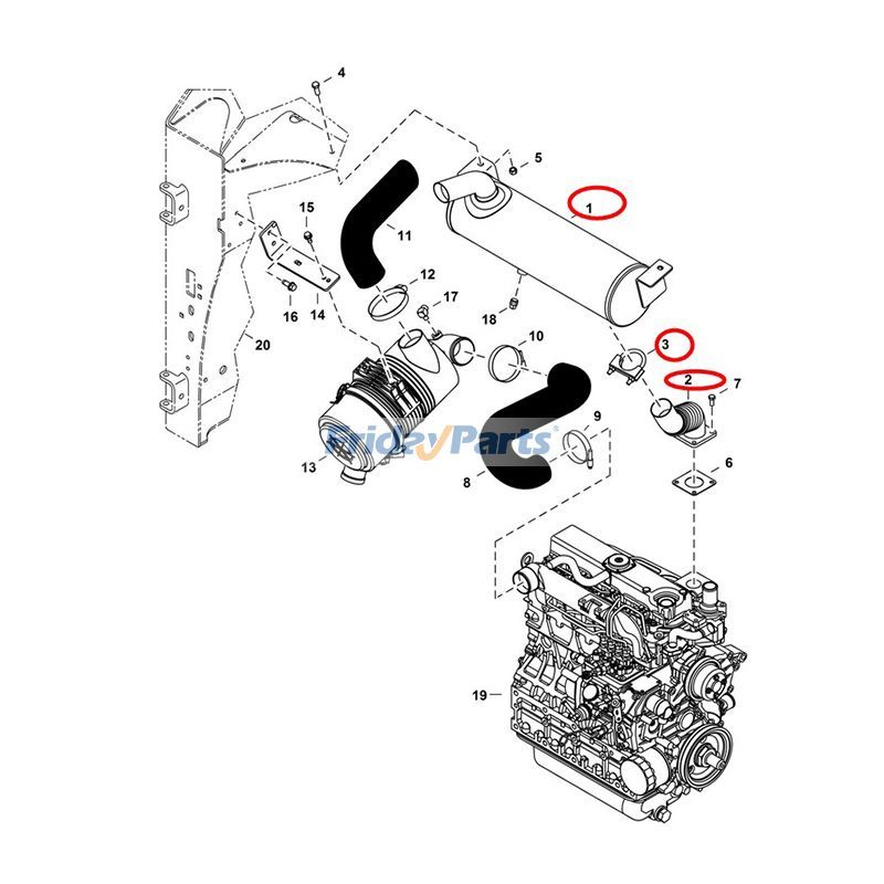 Exhaust Muffler 7181055 With Tube 7181083 7211391 and Clamp 7101708 for Kubota Engine V2403 Bobcat Loader S530 S510 for less