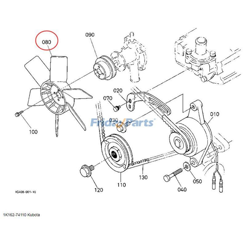 Ventilador 1K162-74110 para escavadeira Kubota Engine D722 K008-3 FridayParts