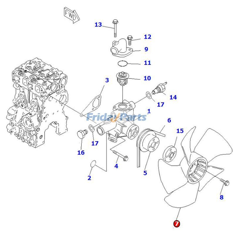 Ventilador YM119332-44740 para motor Komatsu 2D68E-3C 