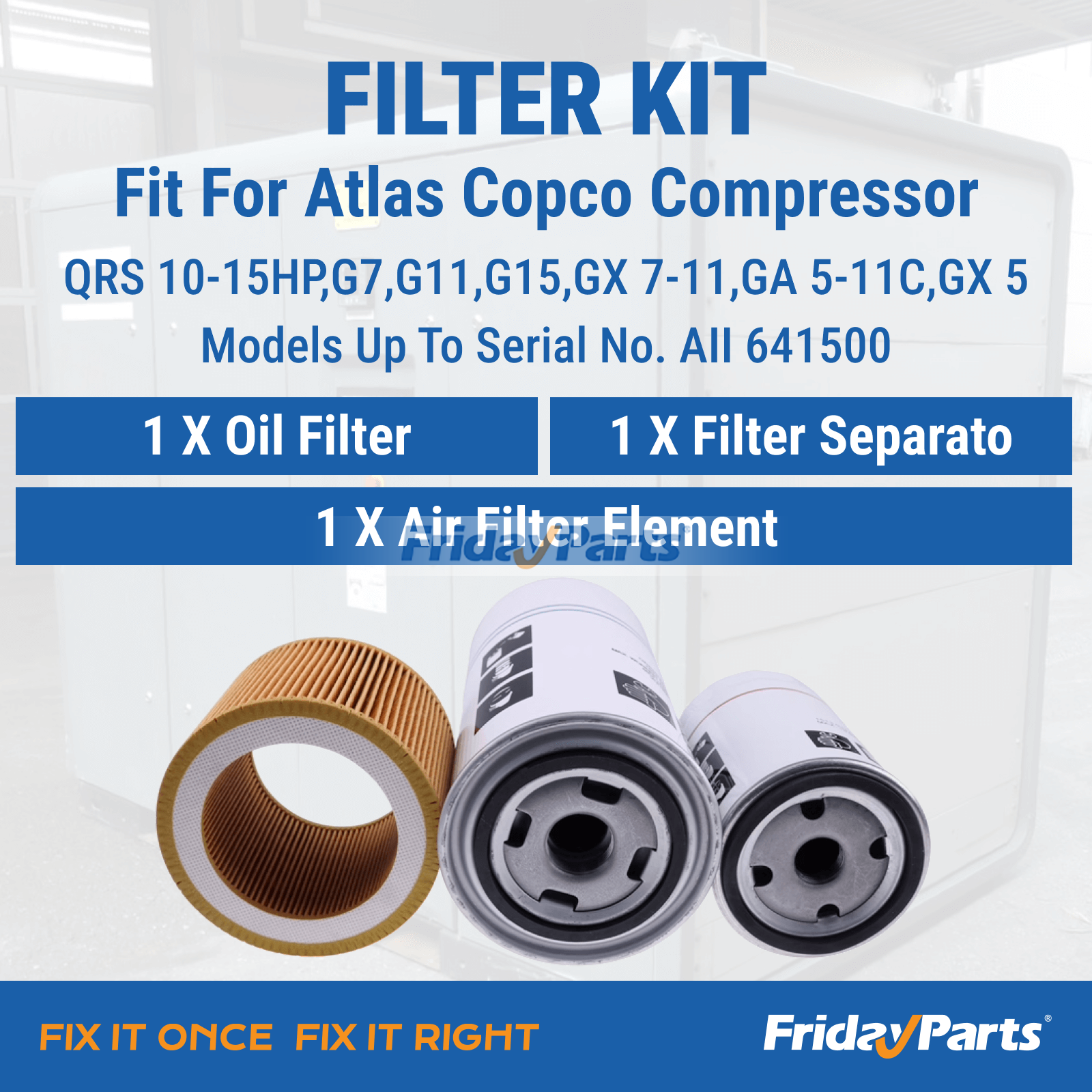 Filter Kit Installed on Atlas Copco GX 7-11 Air Compressor