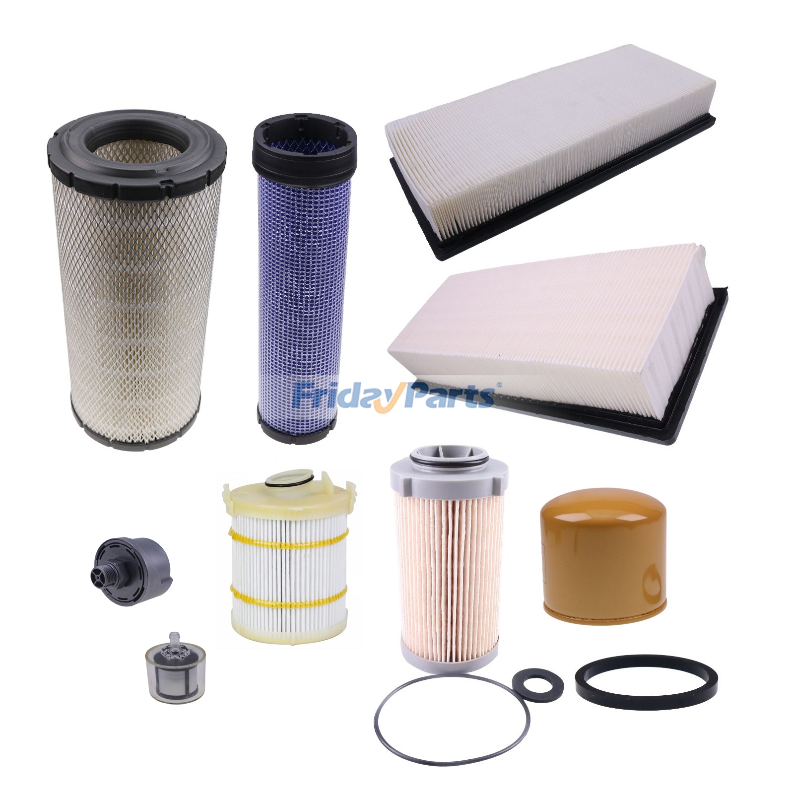 Kit de filtros para carregadeiras Caterpillar CAT 226D, 232D, 236D, 239D, 242D, 246D, 249D, 257D, 259D, 262D, 272D, 277D, 279D, 287D, 289D, 297D e 299D.