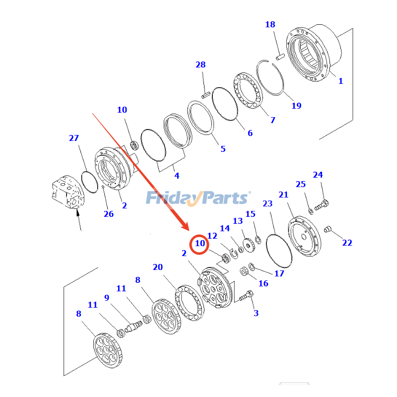 Rodamiento de transmisión final TZ200B1022-00 para excavadora Komatsu PC60-7 PC60-6 PC70-6 PC100-6 PC120-6 PC120LC-6 PC128US-2 PC130-6 PC130-7 PC120-5 Para KOMATSU