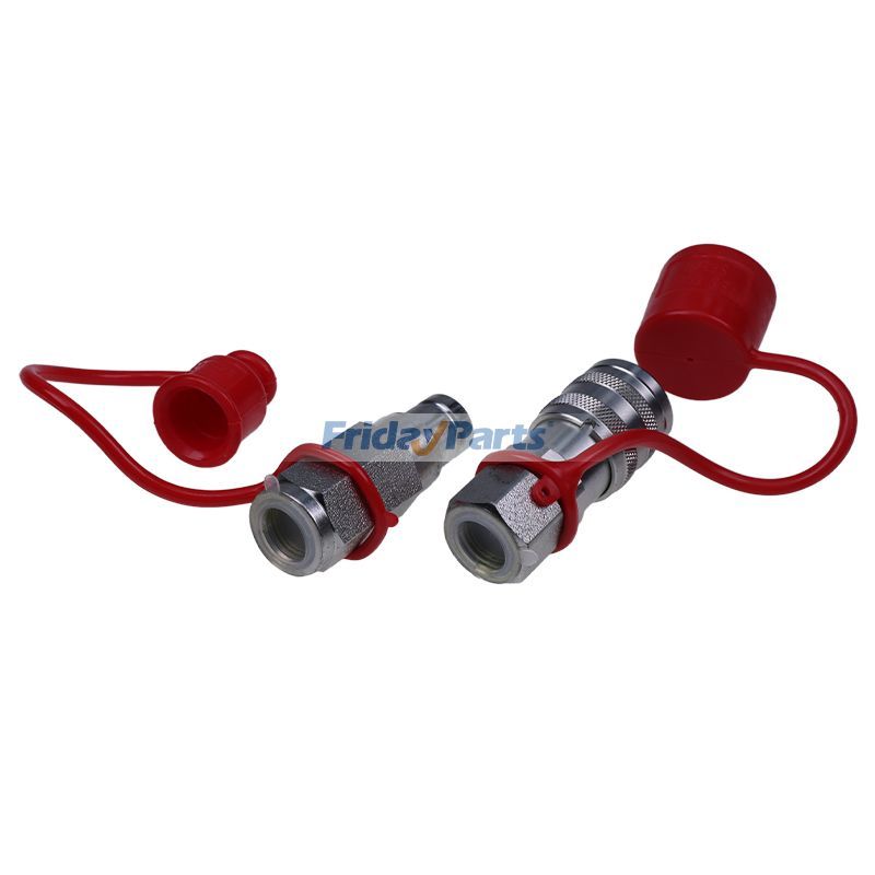 他ブランド用フラットフェイス油圧カプラ/クイックコネクトカップリングセット、ダストキャップ付き 3/8" NPT x 1/2" ボディ