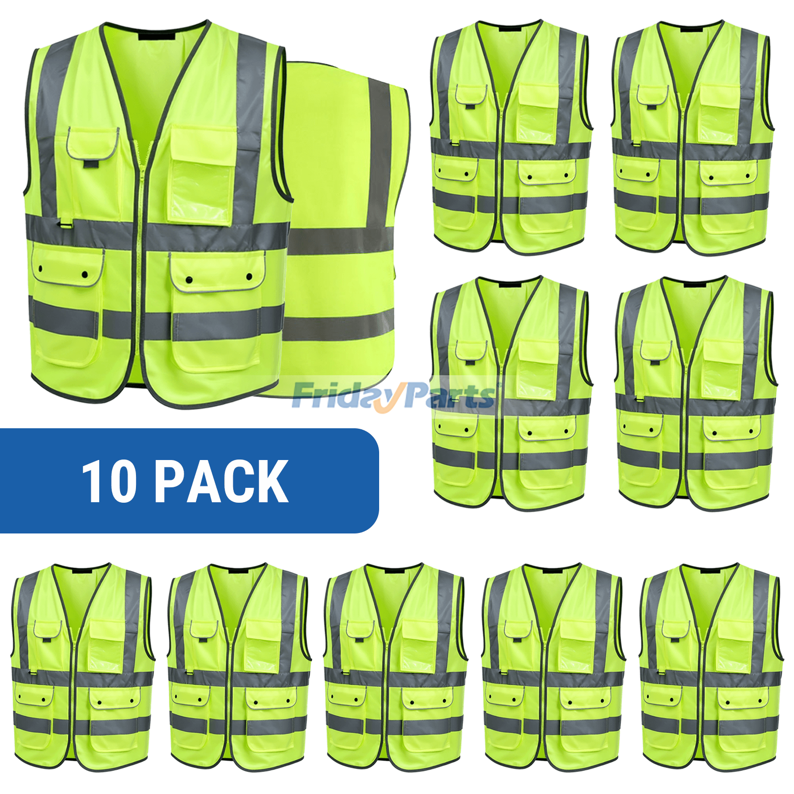 Colete de segurança de trabalho de alta visibilidade com listras refletivas em conformidade com o padrão ANSI/ISEA amarelo fluorescente FridayParts