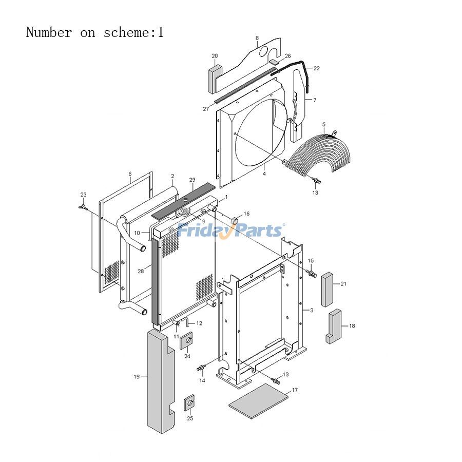 Water Tank Radiator Assembly 11M9-45010 for Hyundai Excavator R55-9 R55W-9 R60-9S R60W-9S