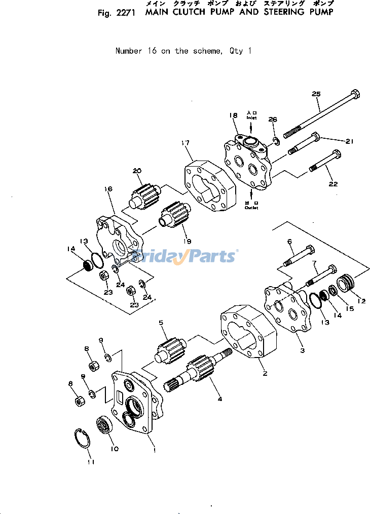 Para Komatsu Bulldozer D50A-16 D50P-16 D50PL-16 Bomba de embrague principal Bomba de dirección 07426-71400 para Topadora